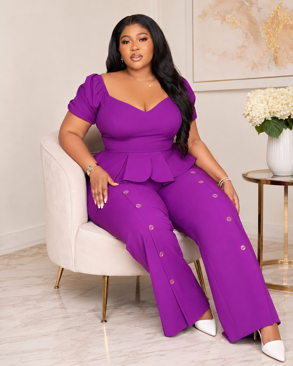Petal Sweetheart Wide-Leg Pantsuit