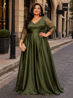 Embellished-Sleeve Satin Party dress