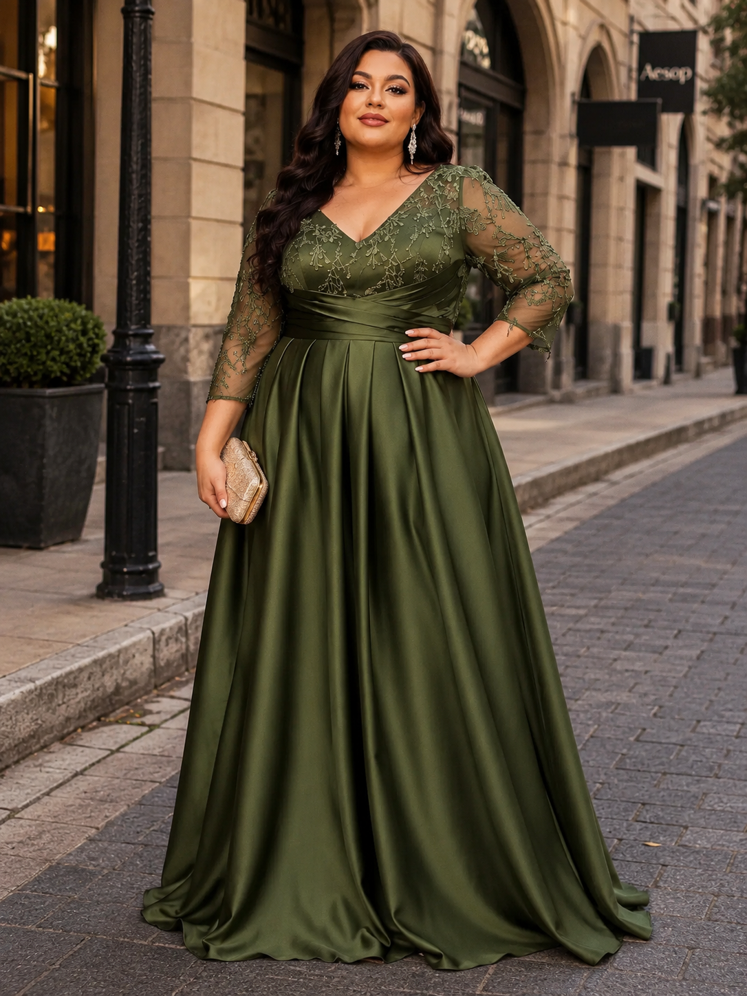 Embellished-Sleeve Satin Party dress