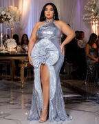 Ice Rose Halter Sequin Party Dress