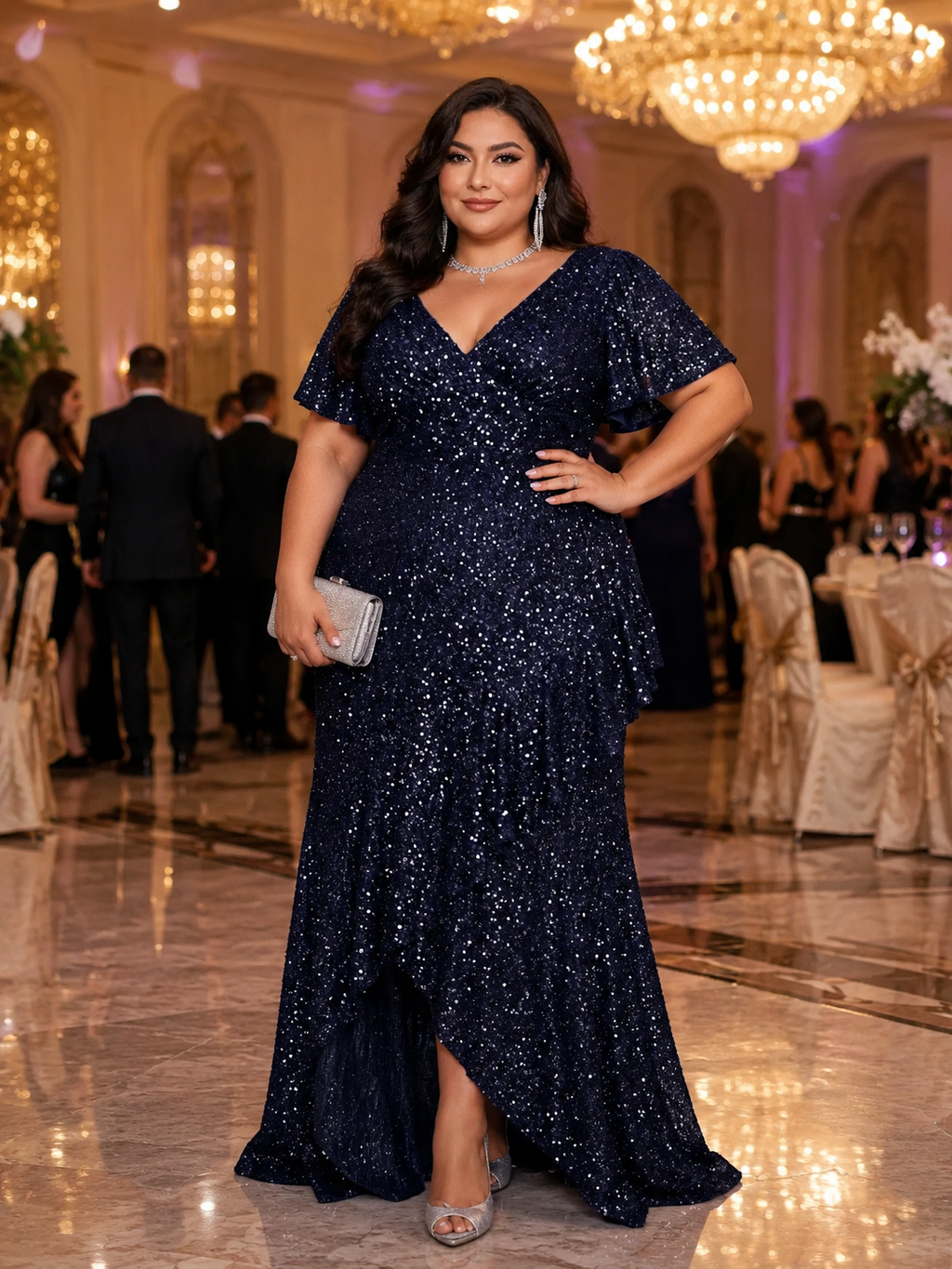 Sequin High Low Ruffle Party Dress