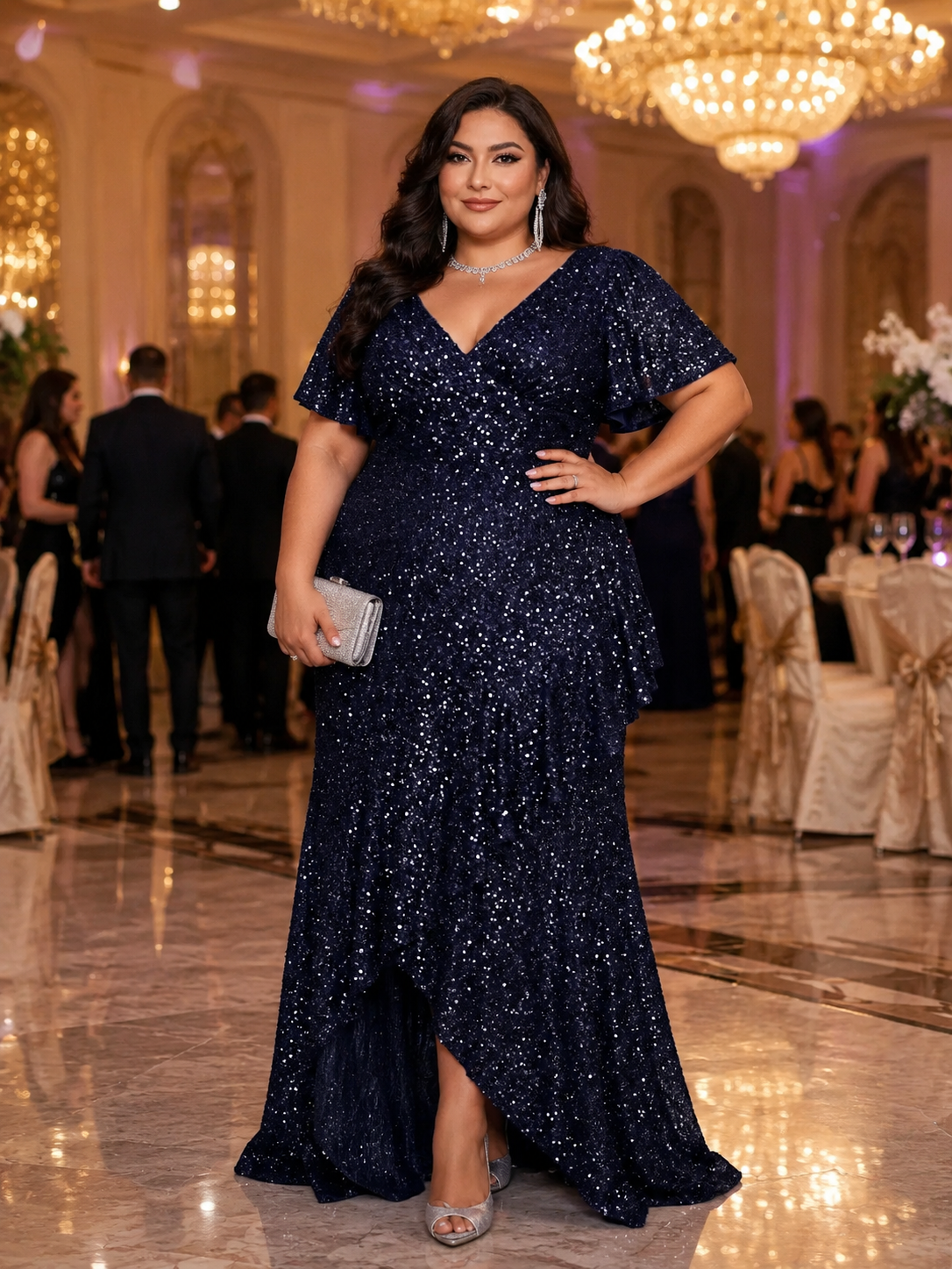 Sequin High Low Ruffle Party Dress