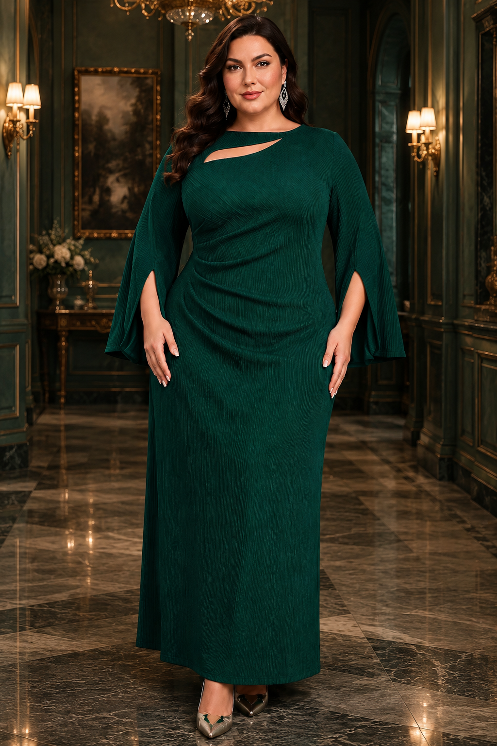 Emerald Elegance Plus Size Maxi Dress