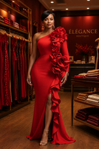 One Shoulder 3D Ruffle Formal Dress