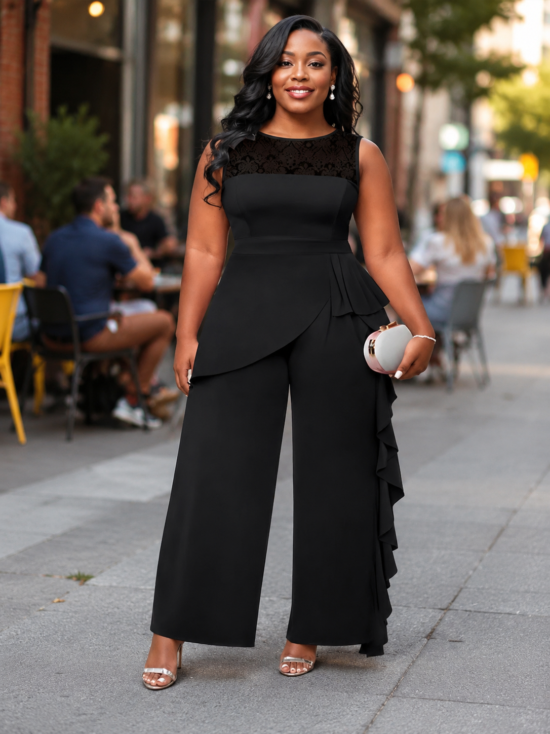 Lace Ruffle Wide-Leg pant suit