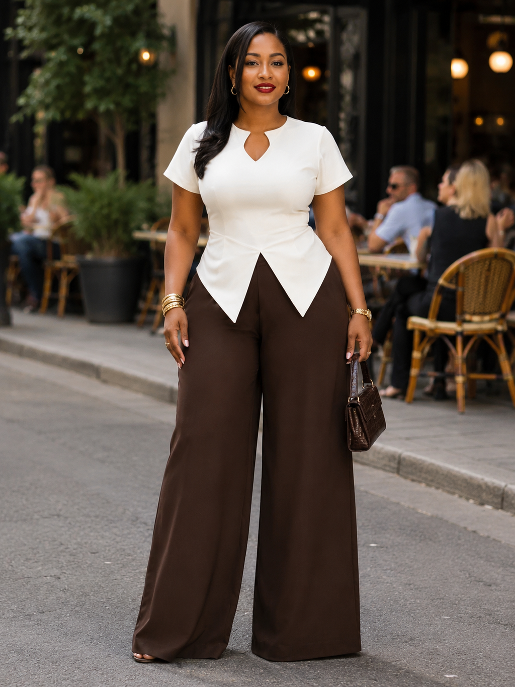 Split-Hem Top and Wide-Leg Pants