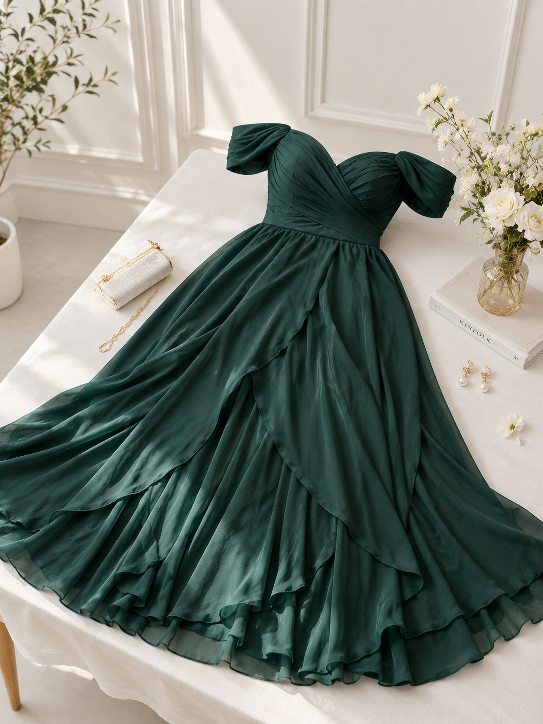 Emerald Off-Shoulder Formal Dress
