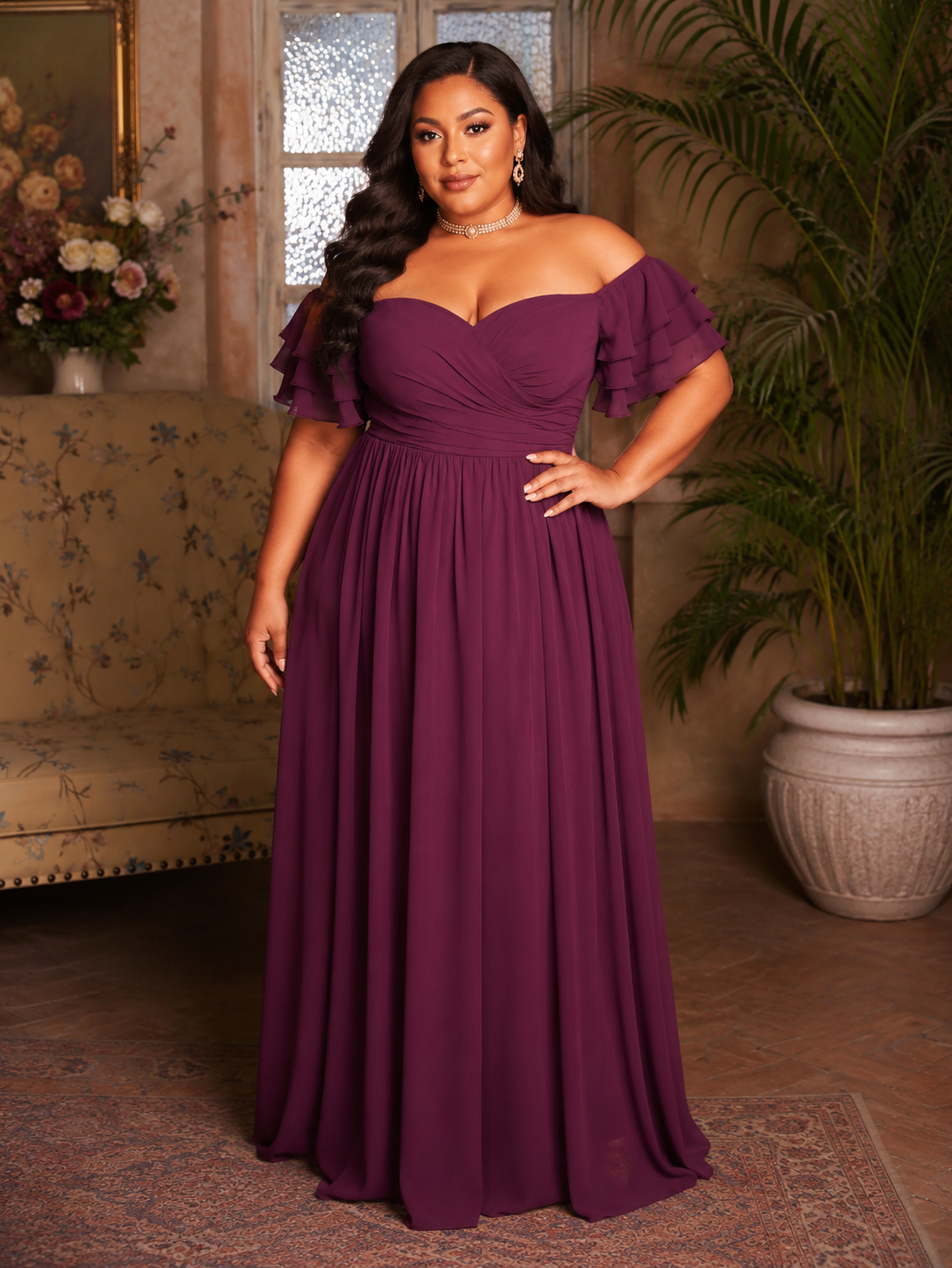 Ruffle Sleeve Plus Size Maxi Dress