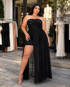 Starfall Strapless Sequin Overlay Maxi Dress
