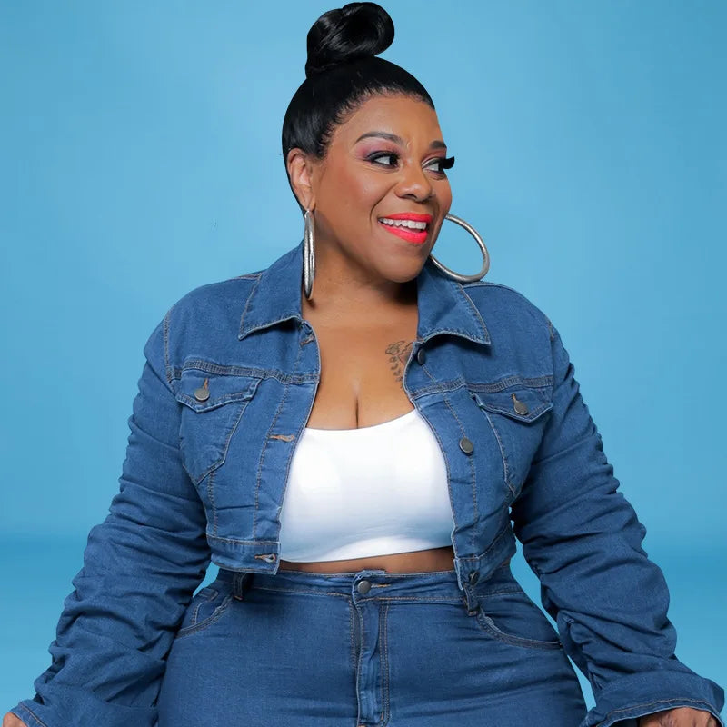 Curvy Chic Ruched Denim Set