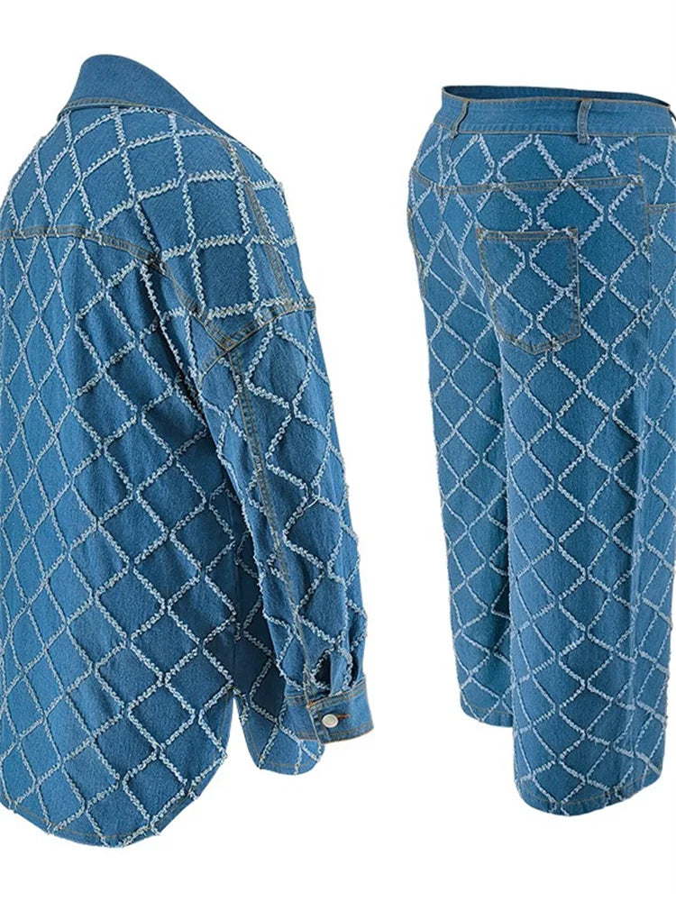 Curve Lattice Denim Set