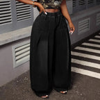 Wide Leg Denim Pleated Denim Jeans Pants