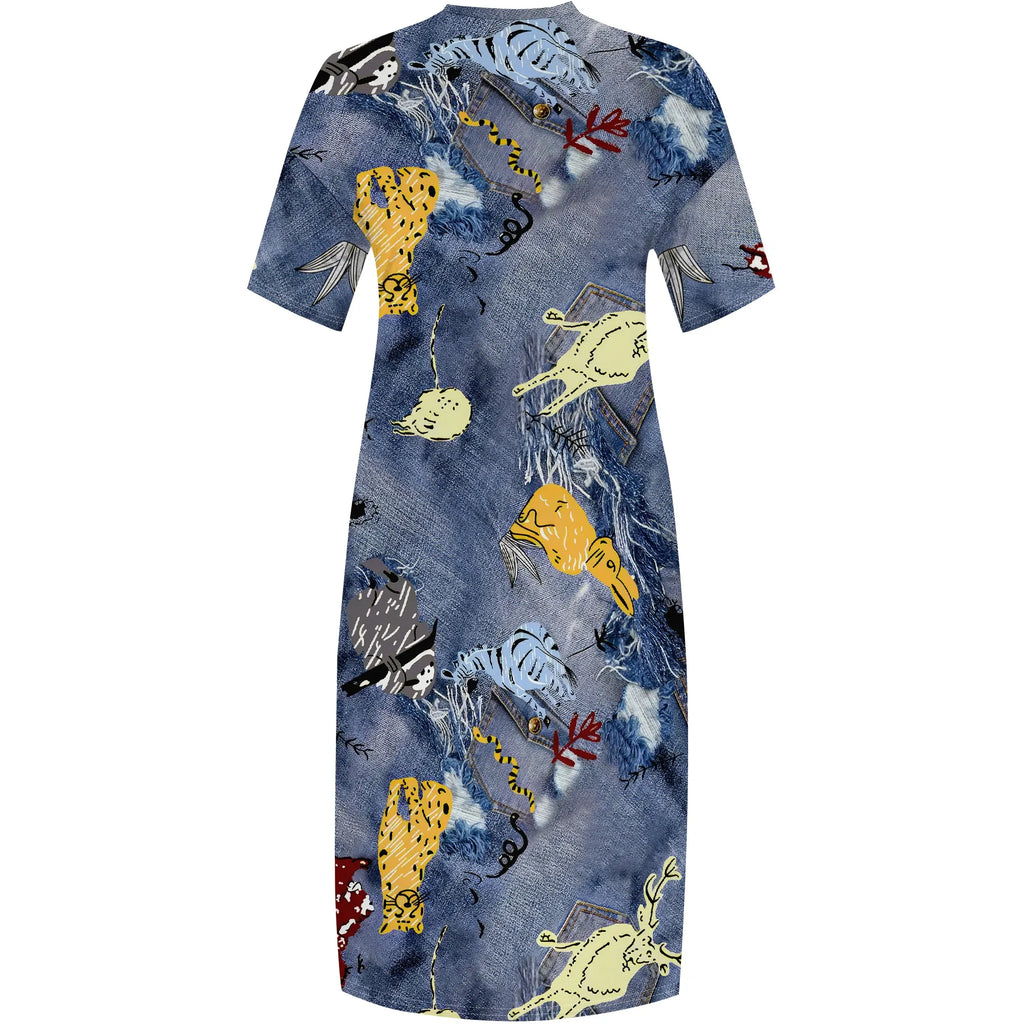 Curve Distressed Denim Maxi Dress