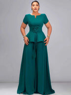 Emerald Bloom Wide-Leg Pantsuit