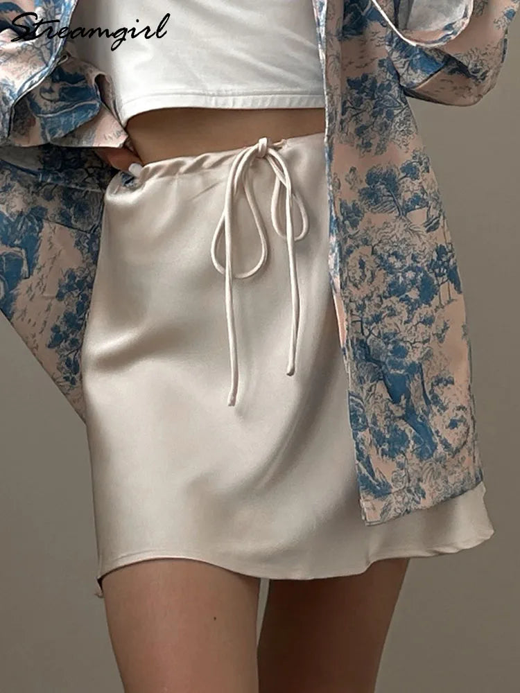 Curve Satin Drawstring Mini Skirt