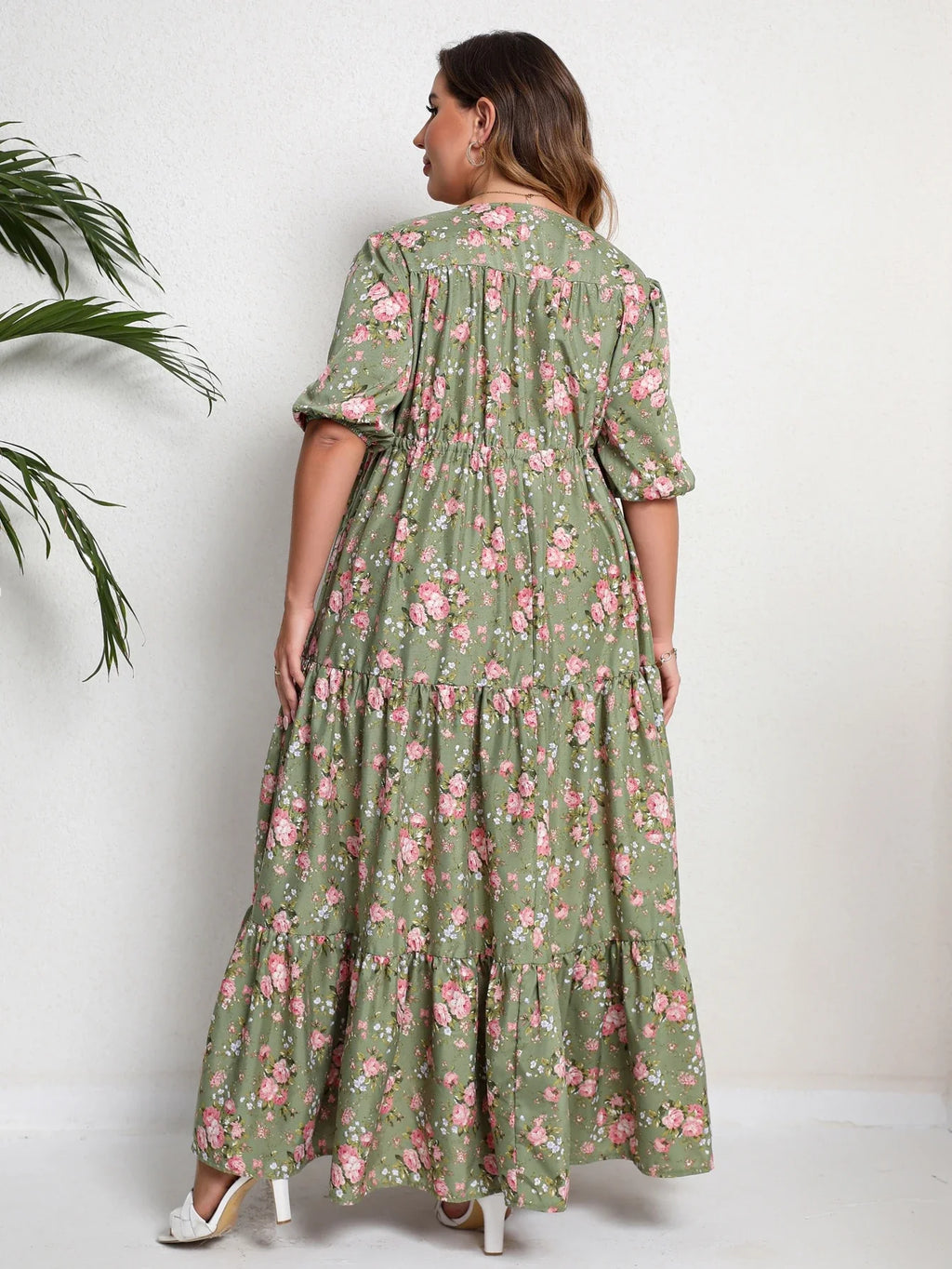 Casual Floral Print Half Sleeve Maxi