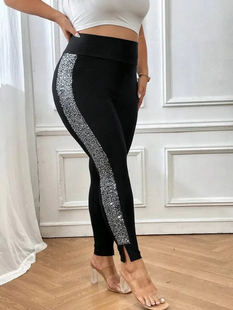 Rhinestone Side Stripe High Waist Leggings