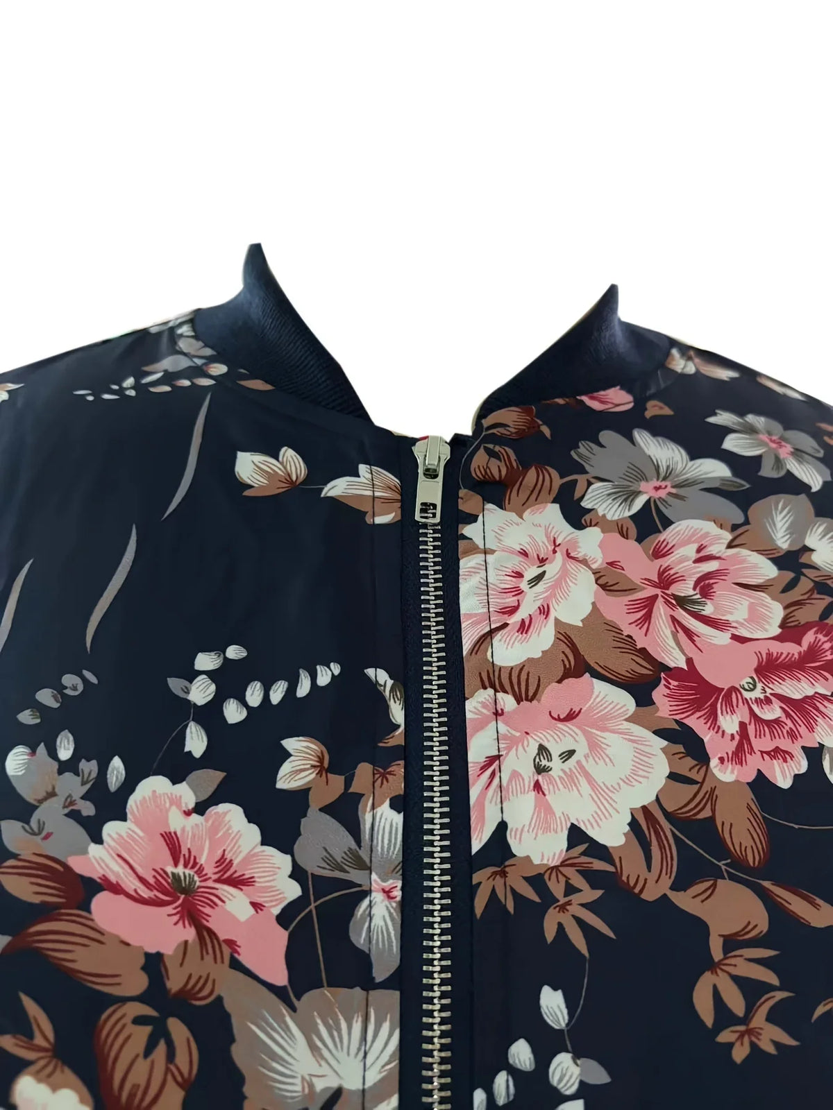 Floral print baseball collar jacket