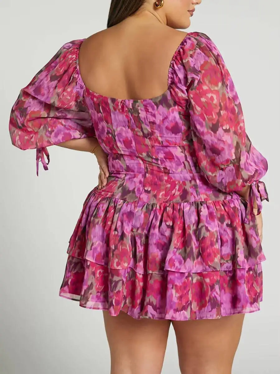 Print Chiffon Tiered Mini Dress