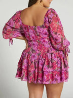 Print Chiffon Tiered Mini Dress