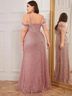 Fluffy Sequins Decor Split Hem Formal Dress