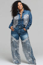 Glam Fringe Wide-Leg Pocket Denim Jeans