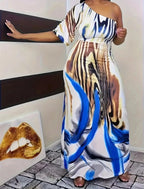 Milk white printed single sleeved maxi dress