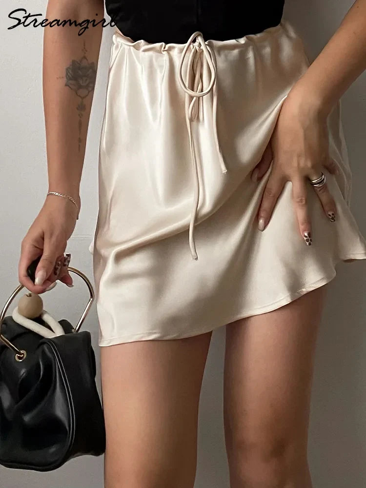 Curve Satin Drawstring Mini Skirt