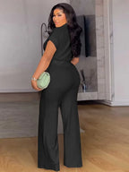 Pearl Twist Collared Top and Wide-Leg Pant Suit