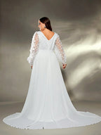 Floral Applique Sleeve Chiffon Party Dress
