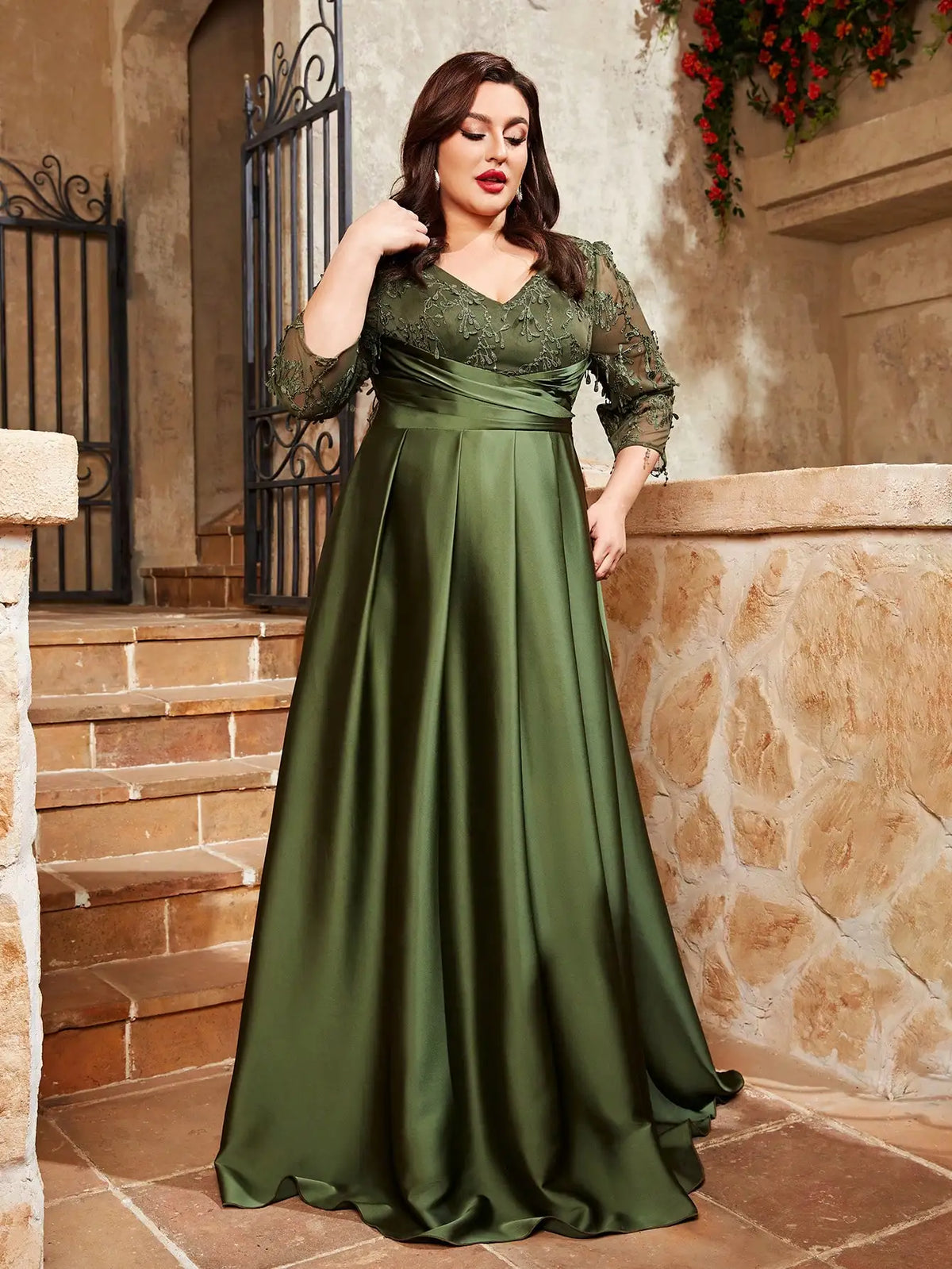 Embellished-Sleeve Satin Party dress