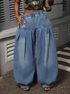 Wide Leg Denim Pleated Denim Jeans Pants