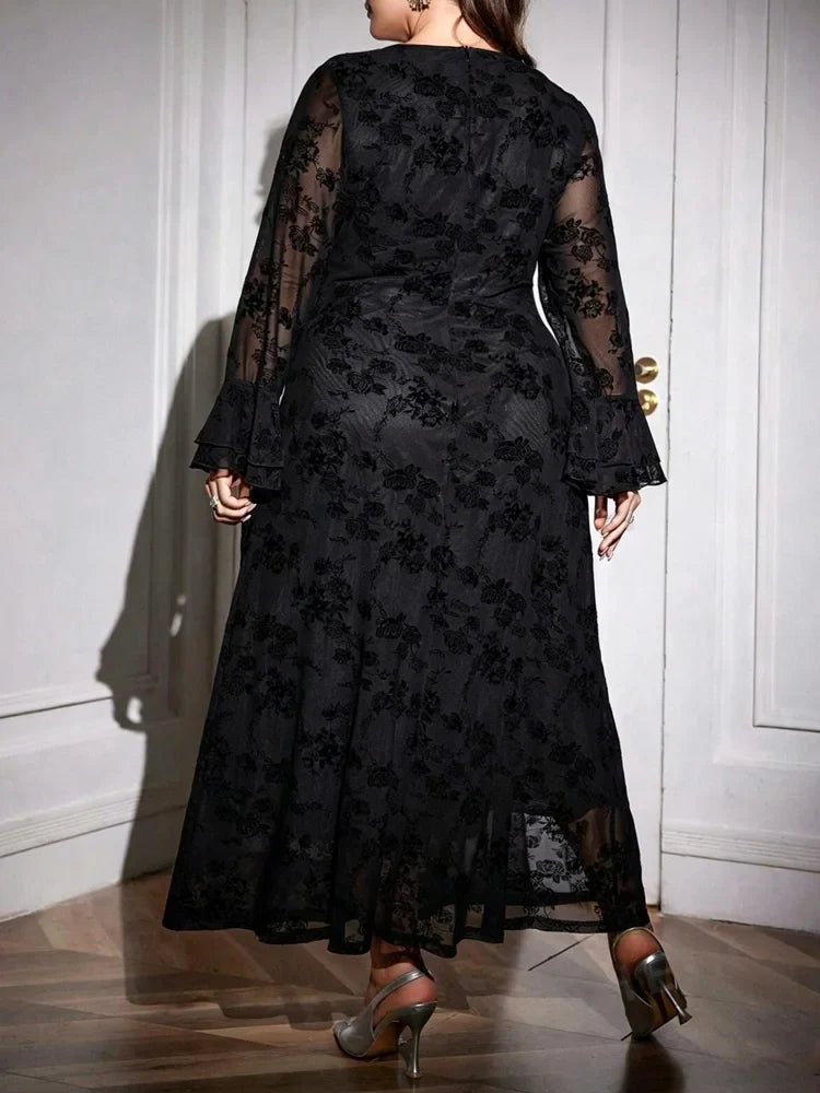 Floral Lace Bell Sleeve Party Dress
