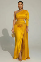 Solid Satin Cocktail one Shoulder maxi Dress