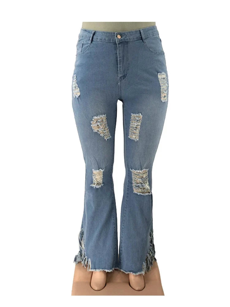 Tassel Vintage Ripped Flared Jeans