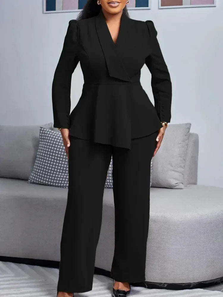 Taupe Authority Peplum Pantsuit Set