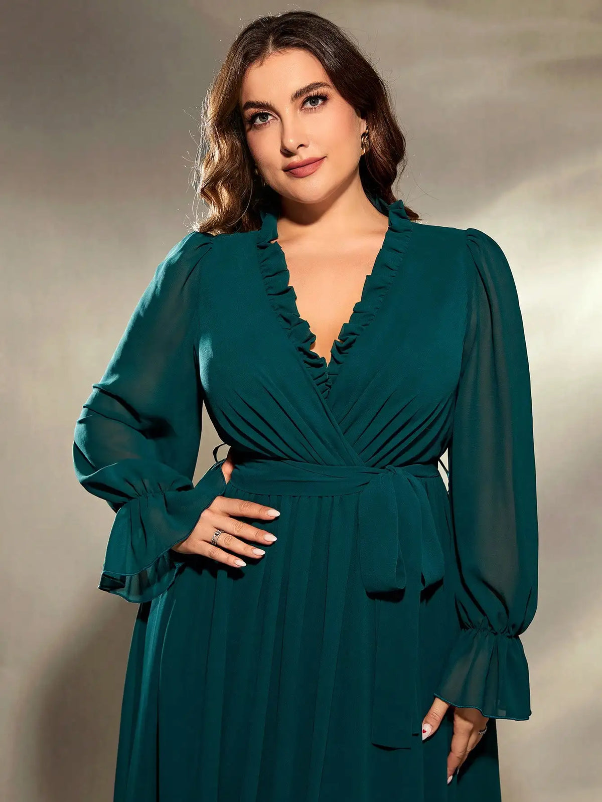 Cross folding long sleeve dress