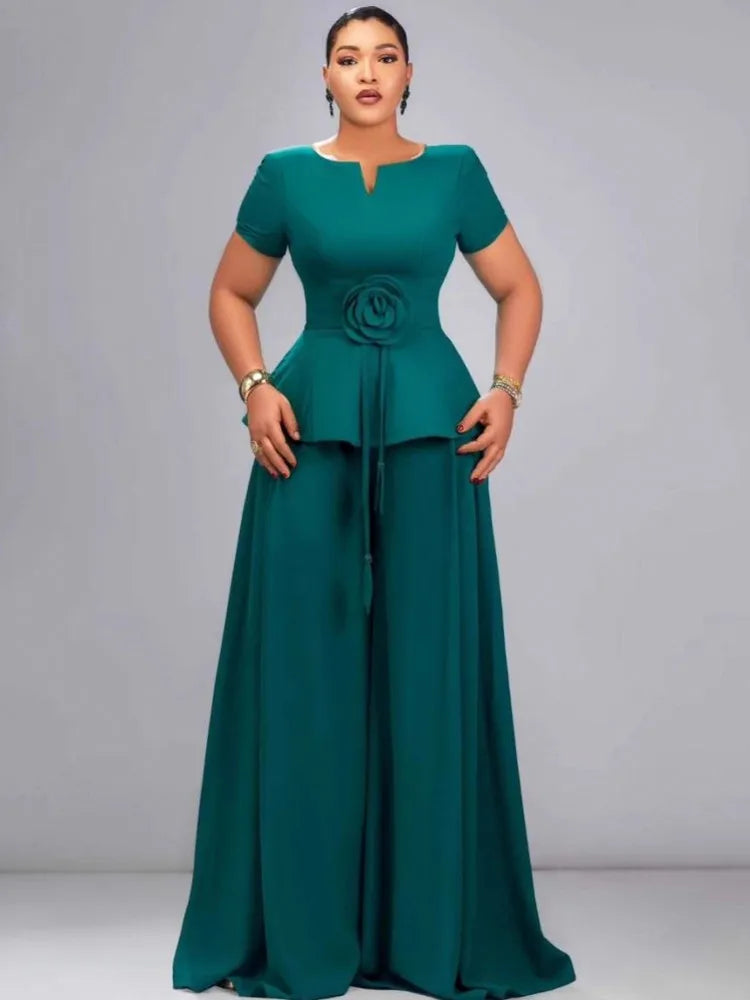 Emerald Bloom Wide-Leg Pantsuit