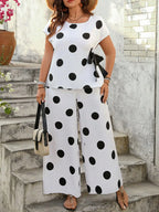 Polka Bow Side Tie Pant Suit