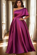 One Sleeve Pleated A-Line Formal Dress