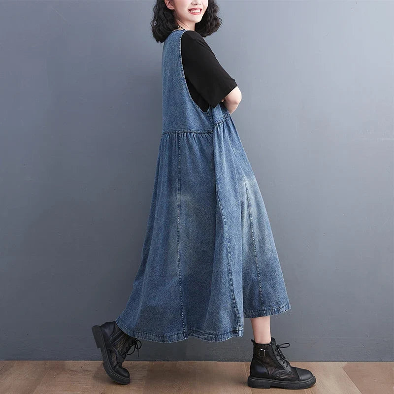 Curve Boho Denim Pinafore Dress