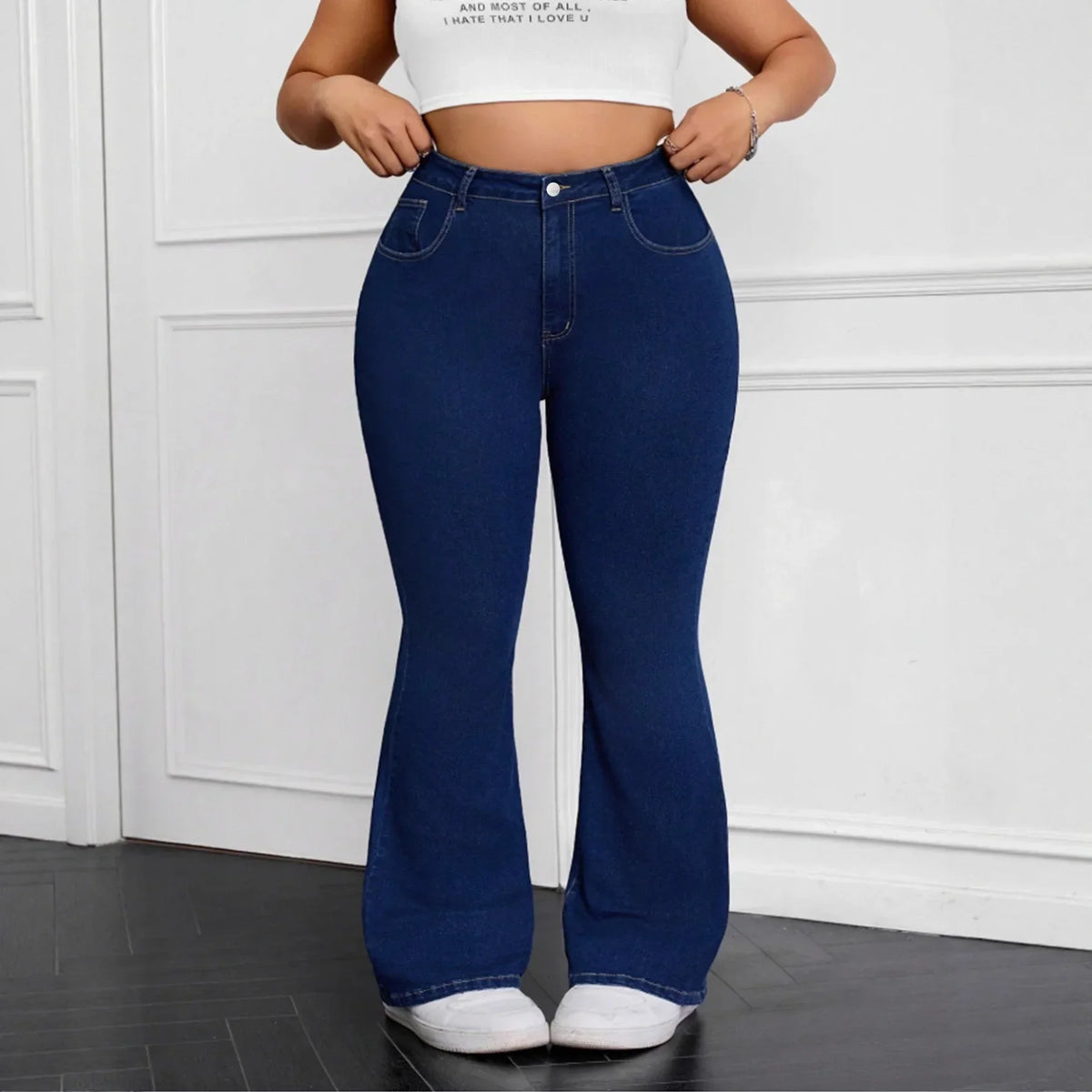 Elastic Bell Bottom Jeans Casual