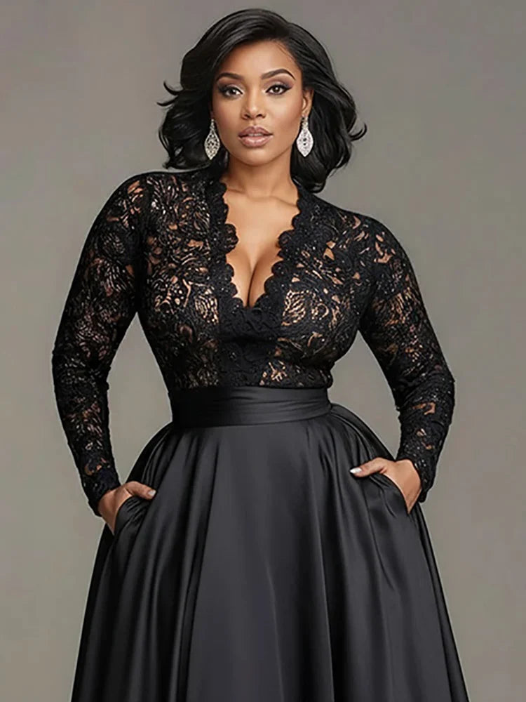 Long Sleeve Lace Hollow Out Party Dress
