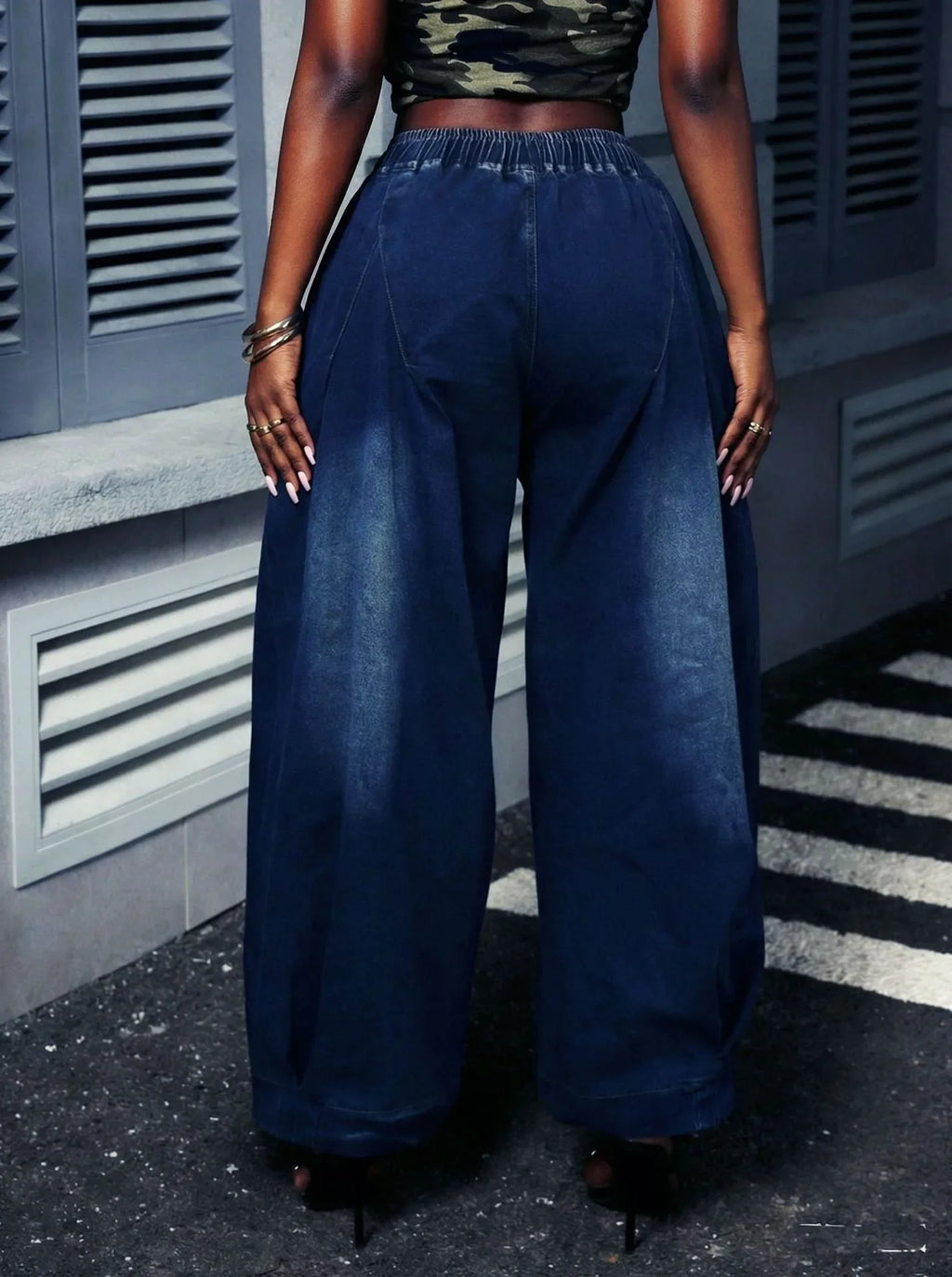 Wide Leg Denim Pleated Denim Jeans Pants