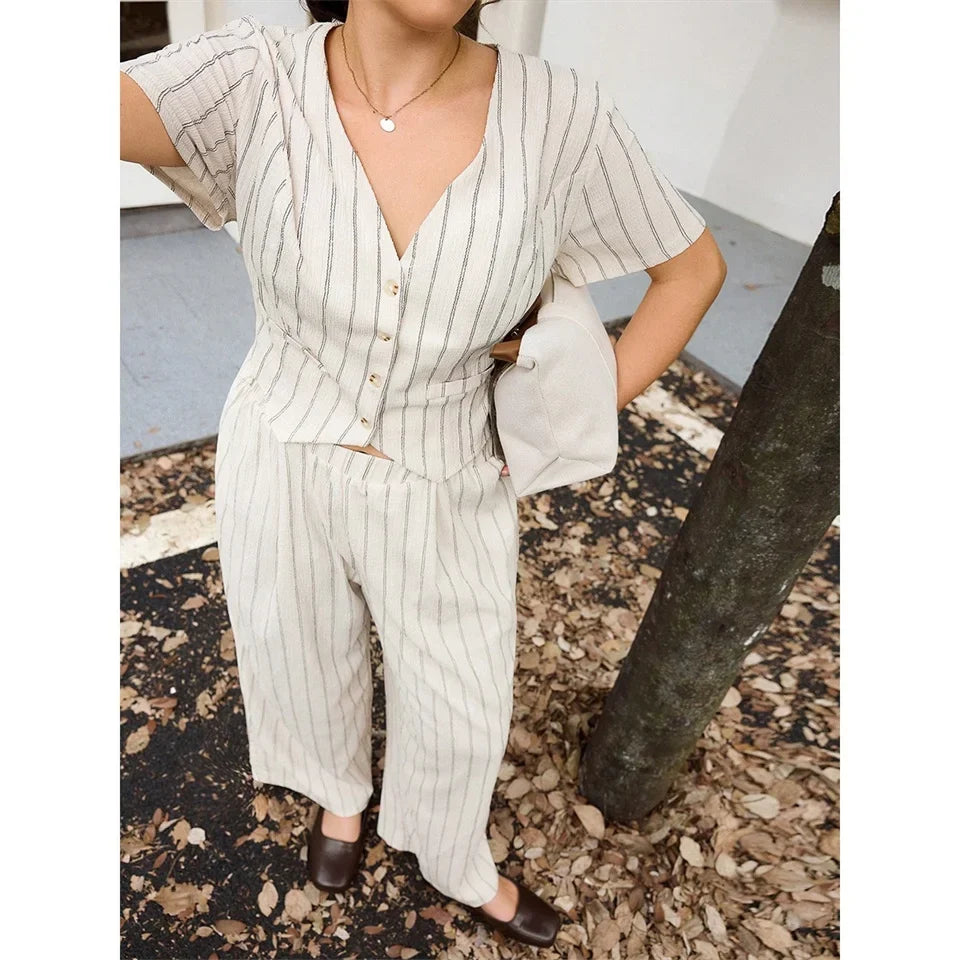 Pinstripe Button-Front Pantsuit