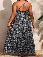 V-neck Flower Print Backless Dress