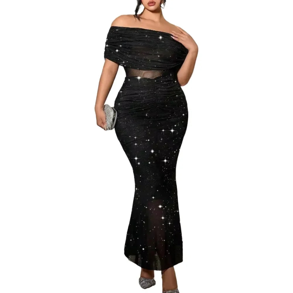 Off-Shoulder Glitter Gown Long Formal Dress