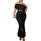 Off-Shoulder Glitter Gown Long Formal Dress