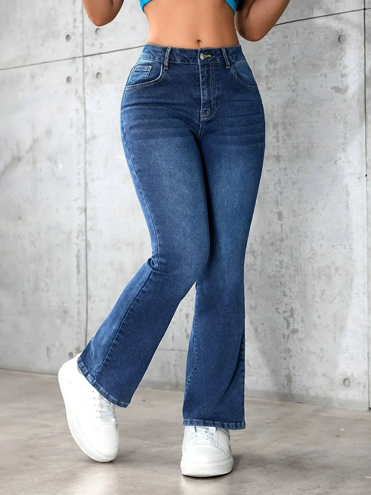 Elastic Bell Bottom Jeans Casual