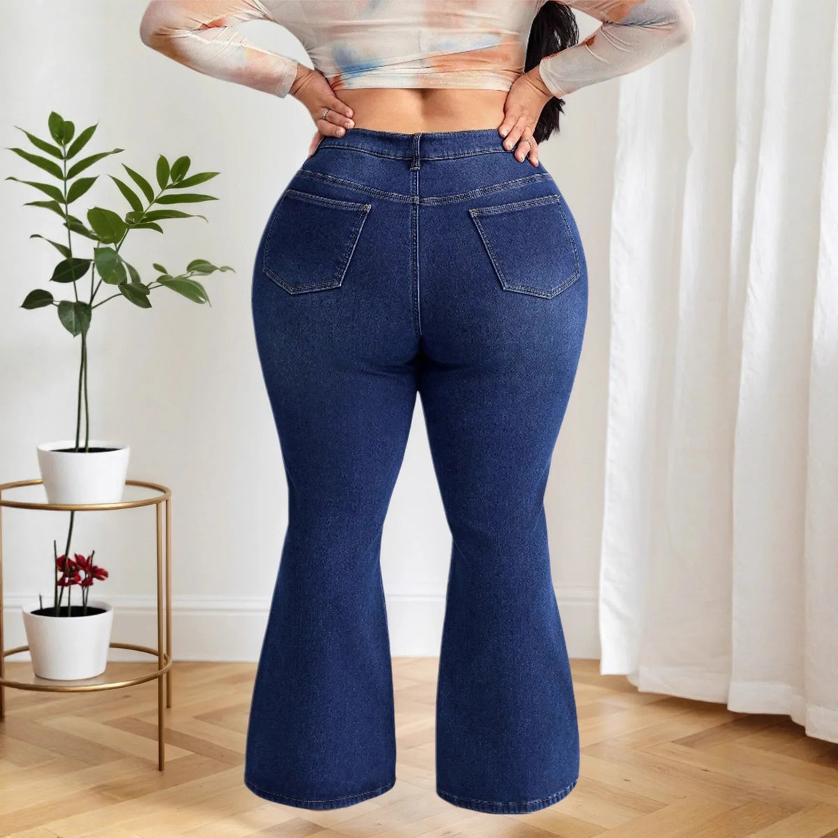 Elastic Bell Bottom Jeans Casual